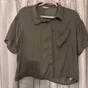 Green American Eagle Silk button up top women’s small